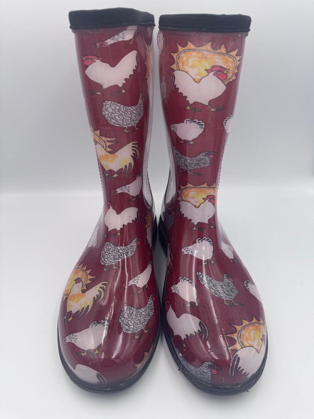 Sloggers Chicken & Rooster Print Mid-Calf Rain Women's Size 8 Waterproof